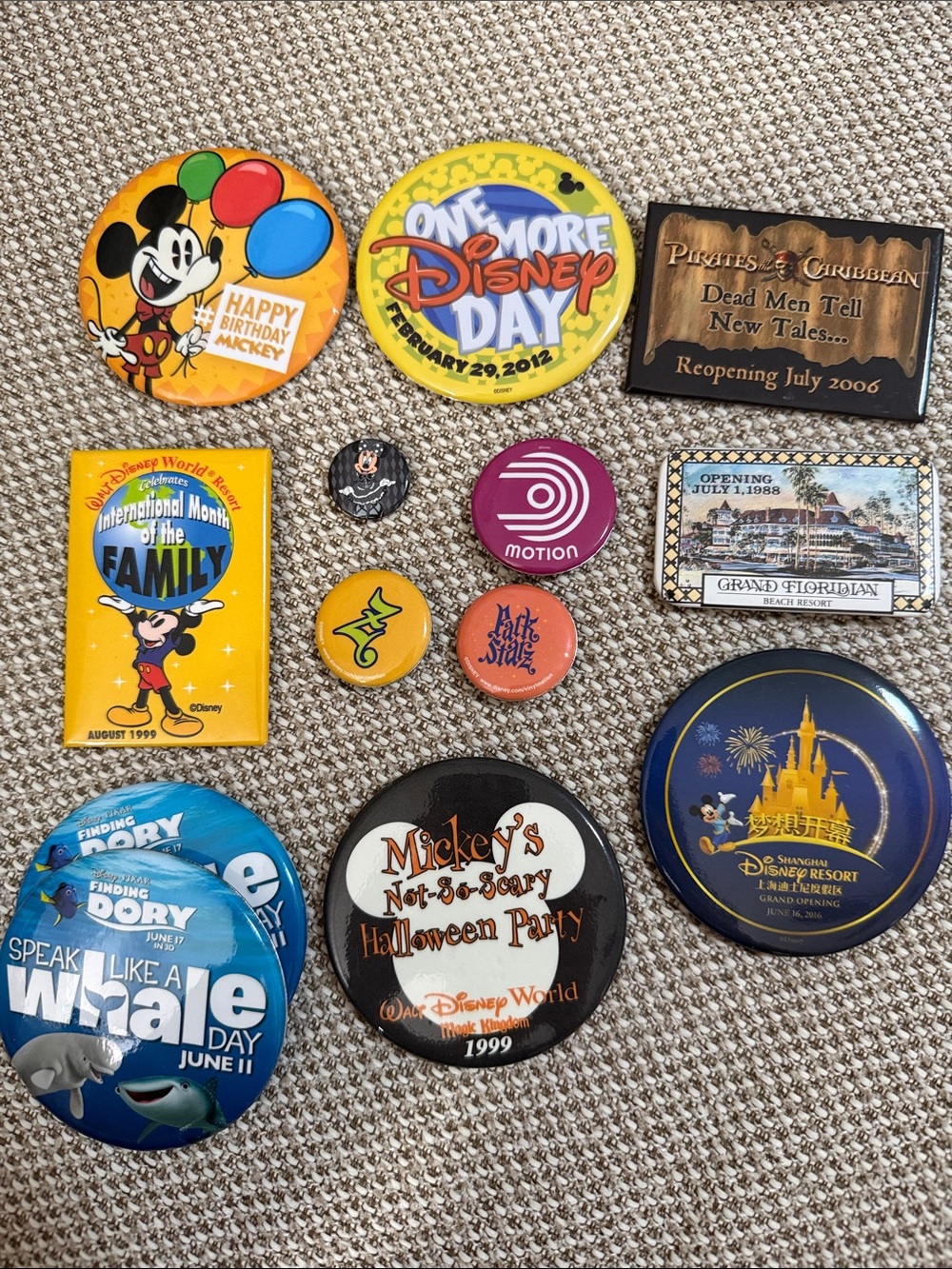 Disney Assorted Buttons - Mickey’ Birthday, Pirates - Grand Floridian Opening